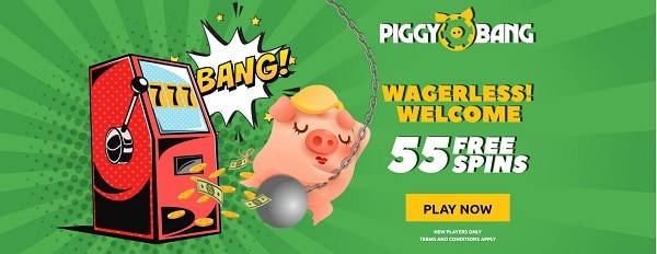 Piggy Bang Casino 55 free spins on 1st deposit