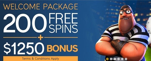 200 free spins and $1250 bonus for new players 