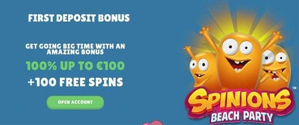 100 free spins on Spinions Beach Party slot