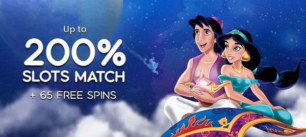 200% match bonus and 65 free spins 