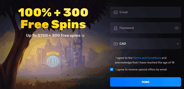 300 Free Spins Bonus on registration