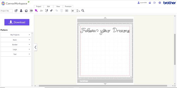 Canvas Workspace with the Font imported