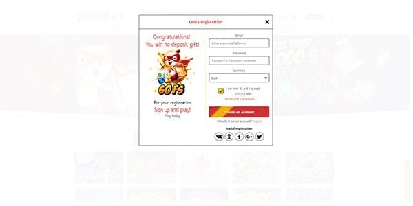 Register to get free spins bonus! 