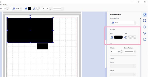 SVG imported into Canvas Workspace all black and showing how the fill is selected as black and the stroke is selected as transparent