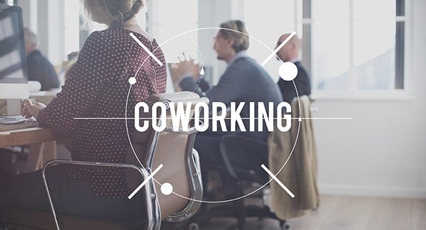 Freelancers working from desks in co-working space