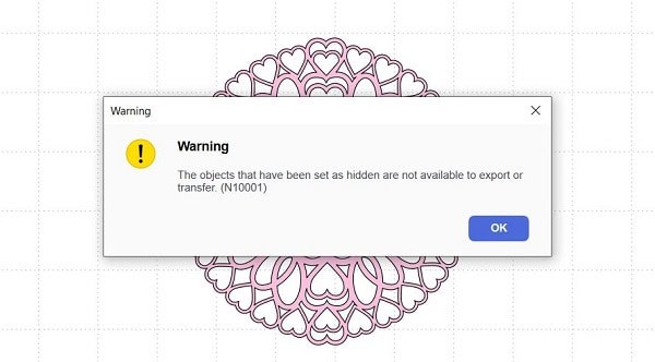 Error or warning message in Canvas Workspace where there are hidden layers.