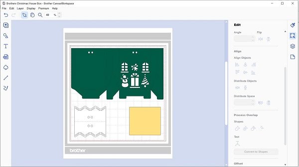 Christmas gift box pattern uploaded into Canvas Workspace ready to cut.