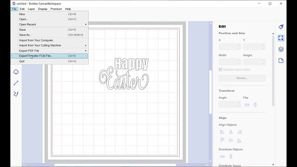 Picture of export / transfer FCM file selection from the file menu in Canvas Workspace.