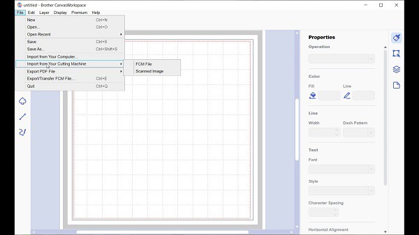 Screen showing importing from your Scan N Cut option in Canvas Workspace. This is how you add an SVG or FCM file