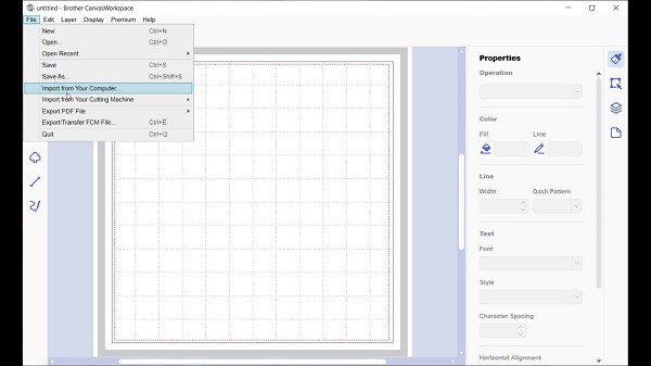 Add an SVG or FCM file from your computer using the File menu in Canvas Workspace offline version.