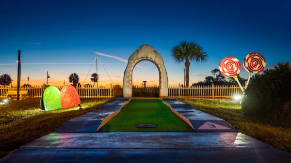 Jeckyll island has mini-golf with gum drops, lollipops and gingerbread men just for christmas.