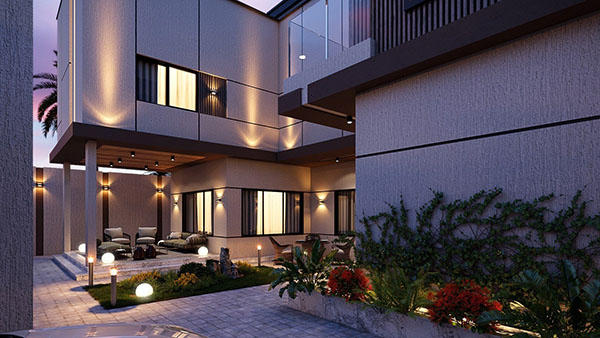chiếu sáng mặt dựng tòa nhà giật cấp