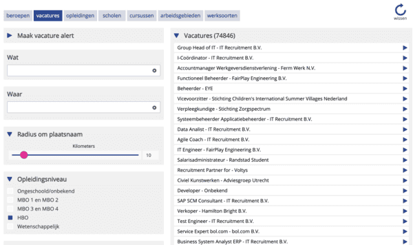 Beroepen-, vacature- en opleidingendatabase