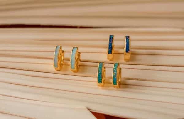 Opal Inlay Huggie Earrings