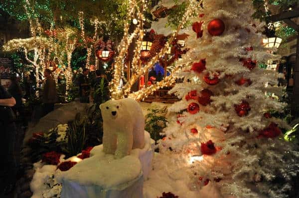 Sam's town hotel crams polar bears, christmas trees, snow, lights and more into its annual lad vegas winter wonderland.