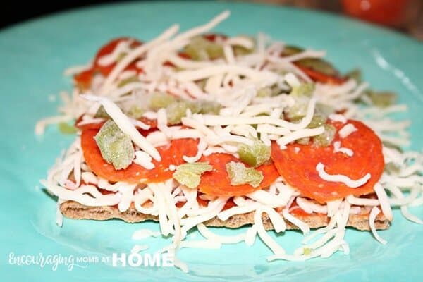 Wasa Crackers with Pizza Toppings ready to bake - THM - Trim Healthy Mama Pizza Recipe