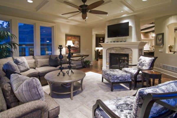 white - valspar's hush hush – traditional family room with opulent furniture and intricate patterns