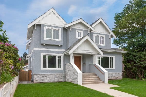 clean, blue-gray house with benjamin moore’s beacon grey evokes sophistication