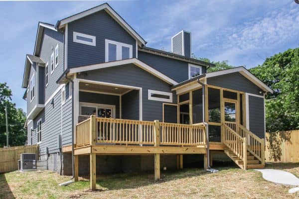 web gray from sherwin williams works well for a pastoral, farmhouse inspired blue-gray house