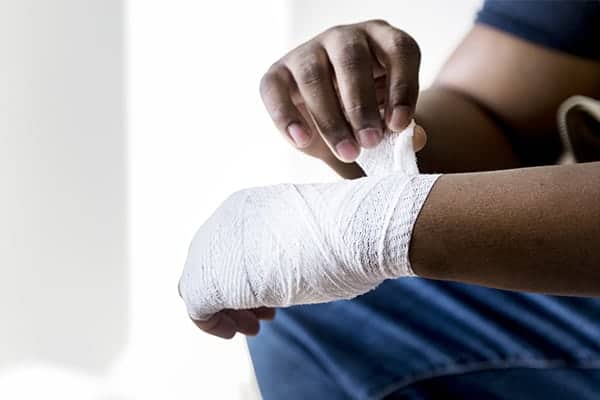 Contractors hand bandaged up following an accident