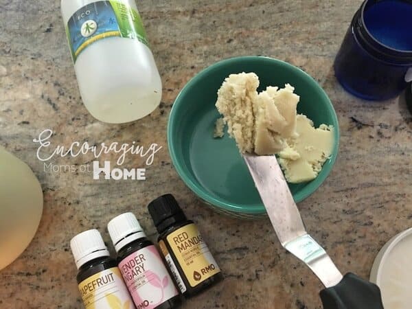 Raw shea butter in bowl for Homemade Body Butter recipe.