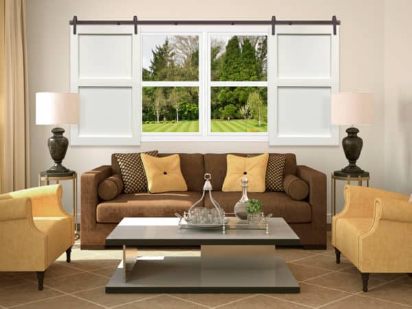 use sliding barn door window shutters to establish the privacy of your living room