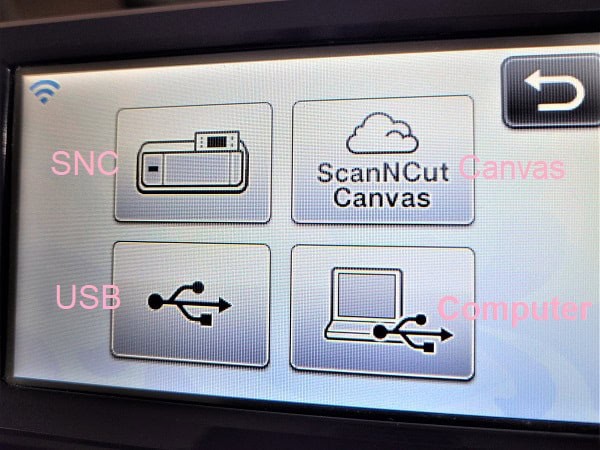 CM900 screen showing that you can choose to save your file to the Scan N Cut, USB, Canvas Workspace or to your computer.