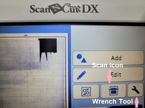 View of scan icon and wrench tool to alter the scan screen to light or dark