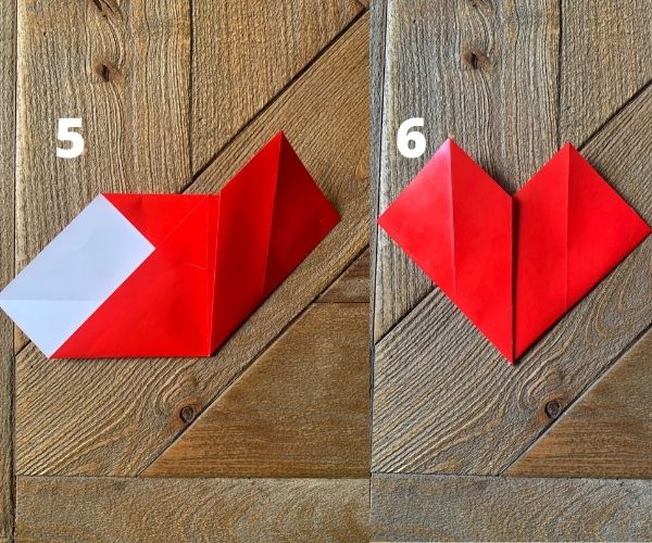 steps 5 and 6 for origami heart.