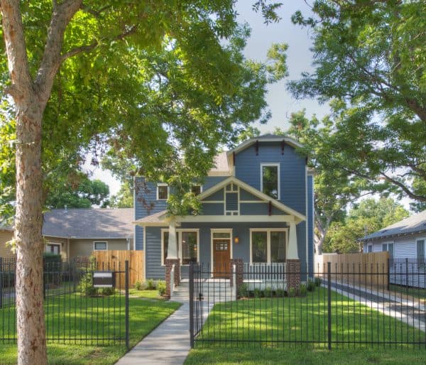 try a simple yet elegant craftsman style for your blue-gray house with sherwin williams 6250 granite peak and maroon accents