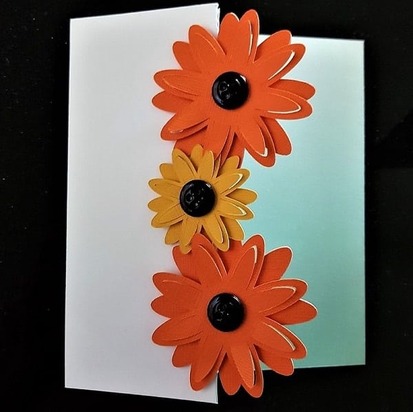 Finished 3D flower tri-fold card with button flower centres