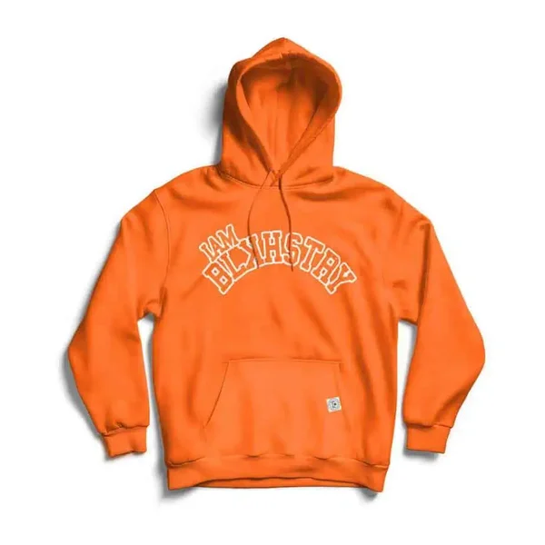 Black hoodie orange top writing