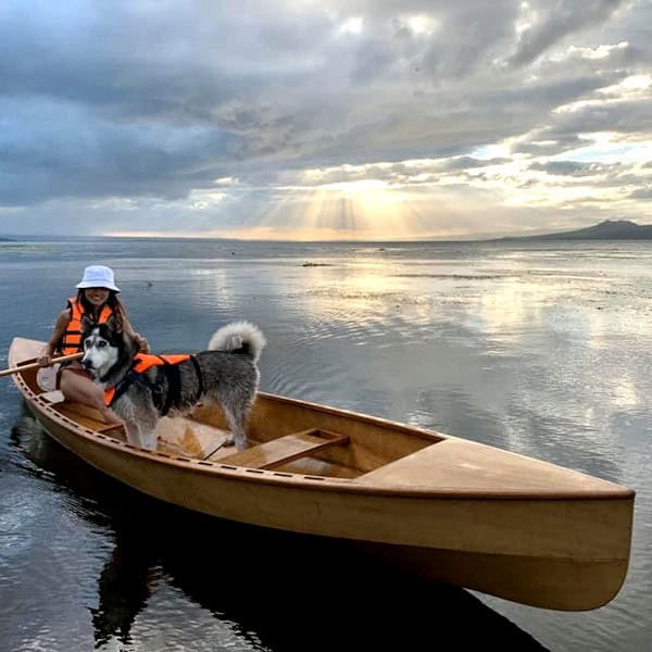 Eureka 1ft plywood canoe on Taal Lake Philippines at sunset. Plan Available