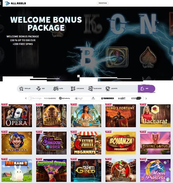 All Reels Casino 200 Free Spins Bonus