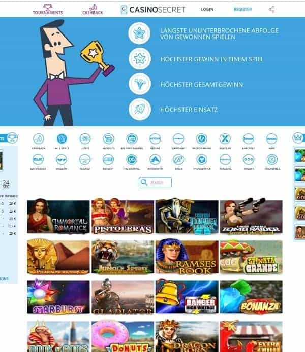 CasinoSecret.com Freispiele und Cashback