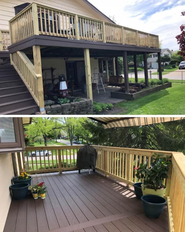 opt for rustic elm to create the perfect second-story deck featuring outdoor bbq and seating