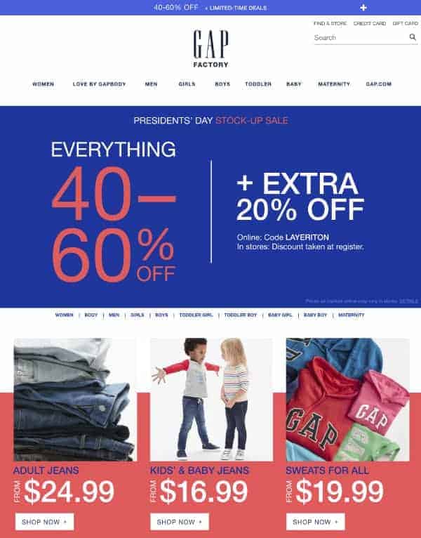 Gap Factory | Top President's Day Sales | OPAS