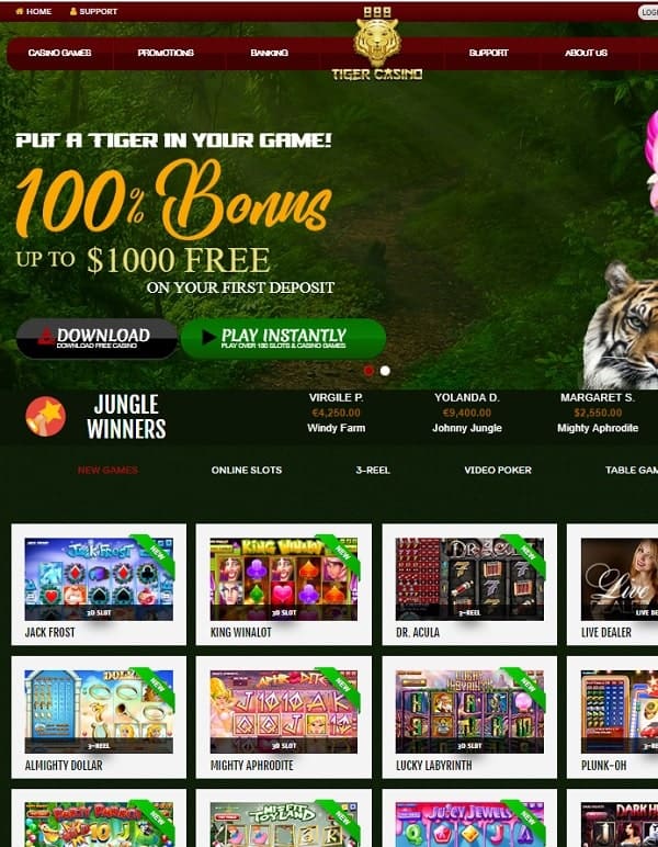888 Tiger Casino Review $10 bonus + 100% up to $1000 + 88 free spins