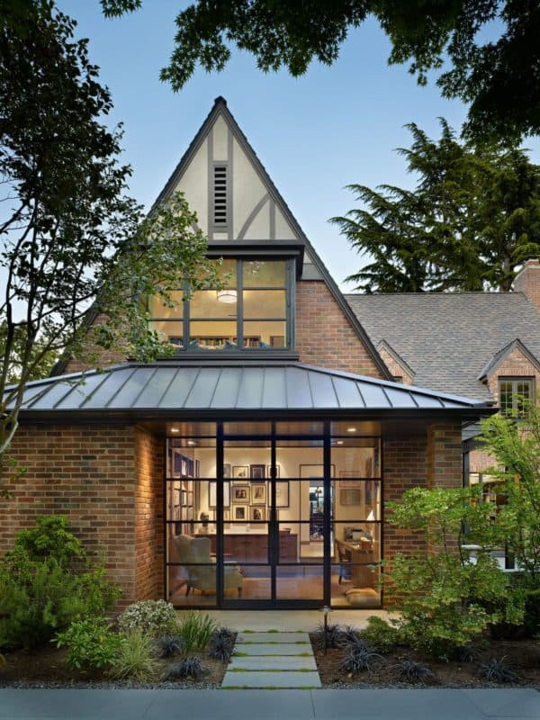 an elegant red brick house featuring best gable roof in attractive shenandoah color