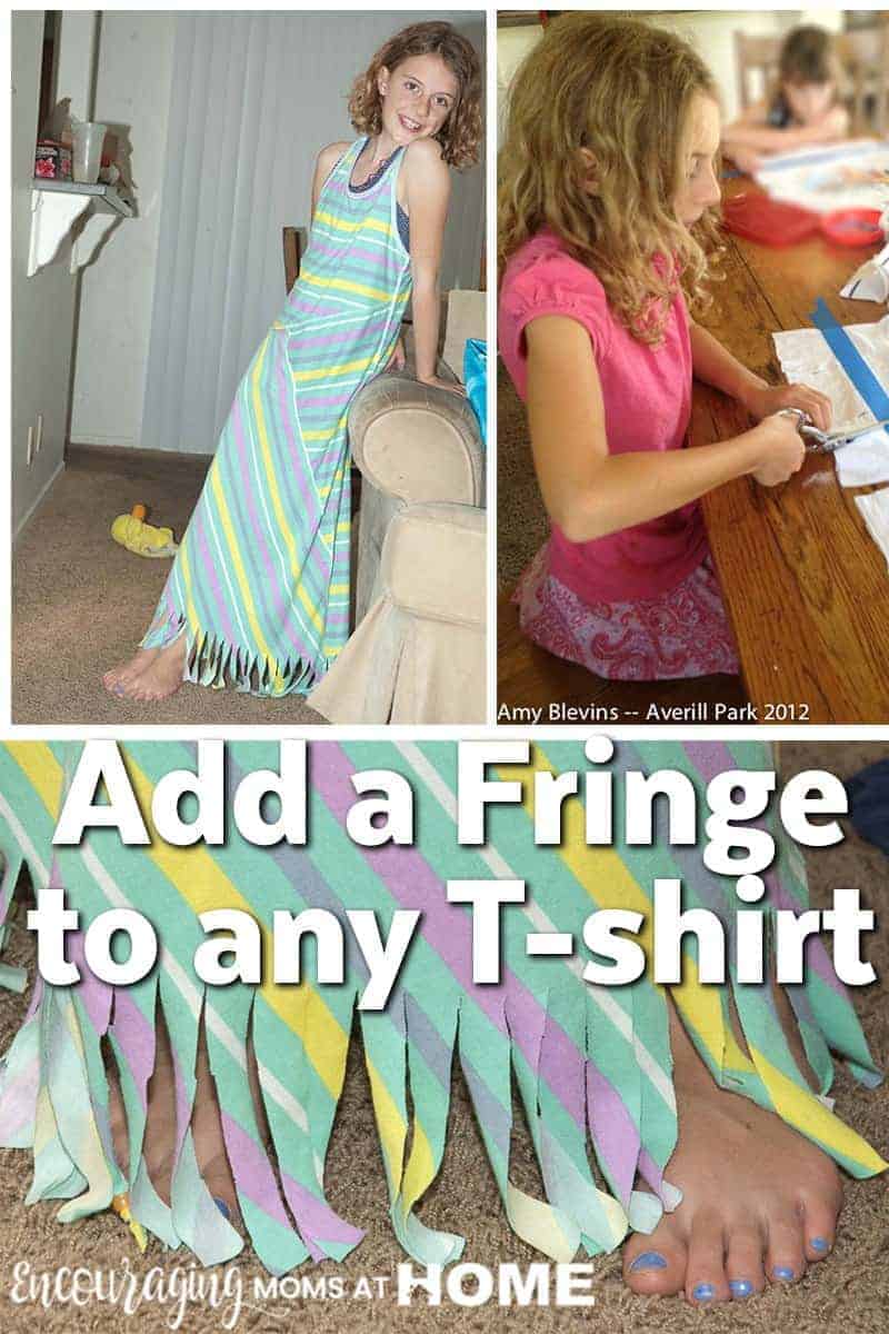 Looking for a fun project to take on with your girls and her friends? Try adding a simple fringe to her shirt. Click over for step by step instructions