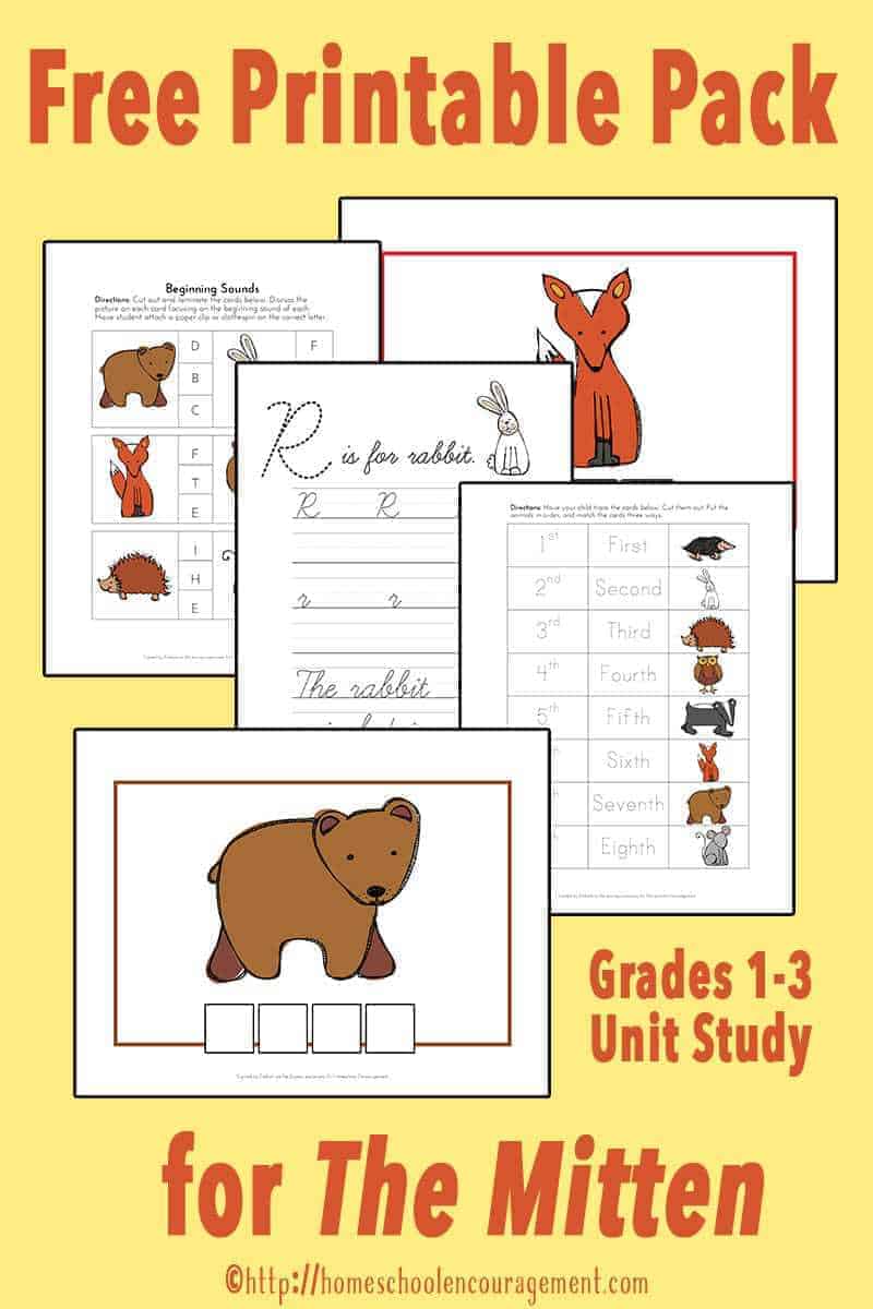 Are you a Jan Brett fan?  Take a look at our FREE printable unit study based on The Mitten for Grades 1-3 complete with activities such as sorting, beginning sounds, spelling, and more. 