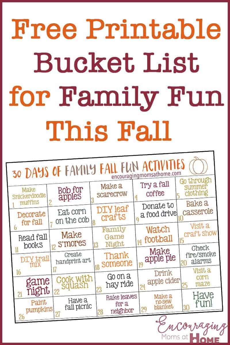 Do you love fall? Are you looking for activities for your family to enjoy both indoors and outside? Here are 30 days of fun family fall activities, with a free printable!