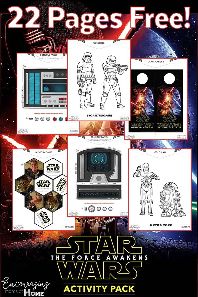 Do you have Star Wars fan in your house?  This activity pack will be fun for them to complete.  It's FREE and includes coloring pages, games, and more. #starwars