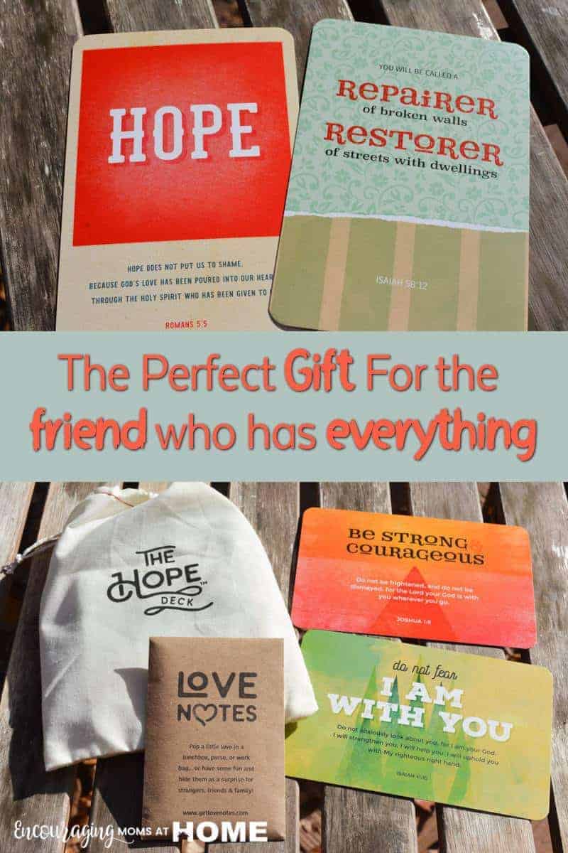 If you are looking for a gift for the friend that has everything, try the Hope Deck. Packaged in a pretty cotton bag, there are 30 cards containing real encouragement made by a real person for the real and hurting people in your own lives.