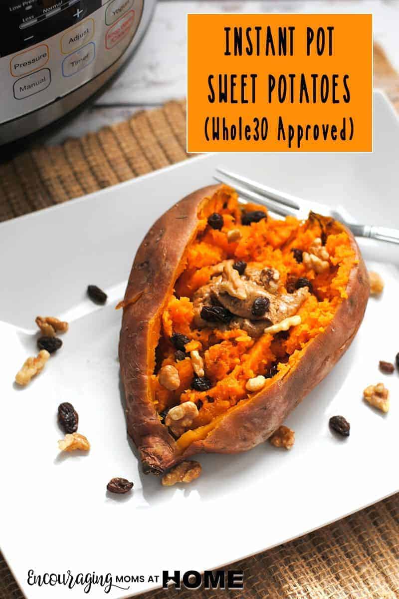 Instant Pot Sweet Potatoes with Whole30 Approved toppings to make it a meal or dessert. So delicious!