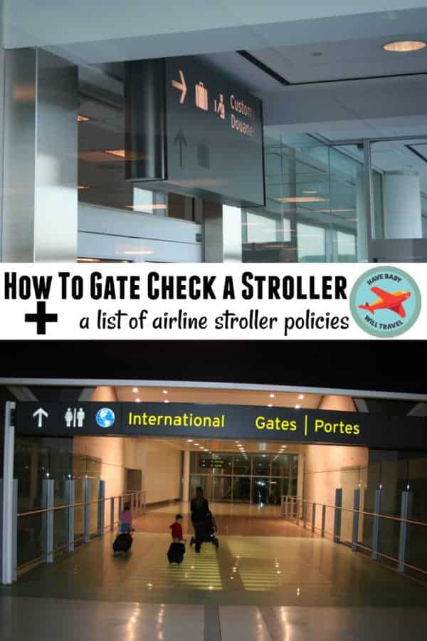 Instructions on how to gate check a stroller and a list of all the airline stroller policies