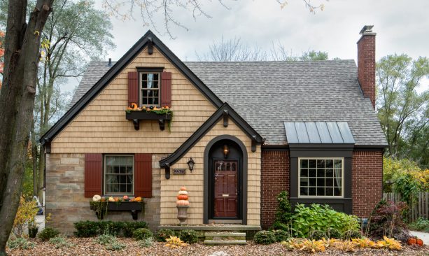 poly aluminum trim coil by alside in bronze for the exterior of a traditional beige house