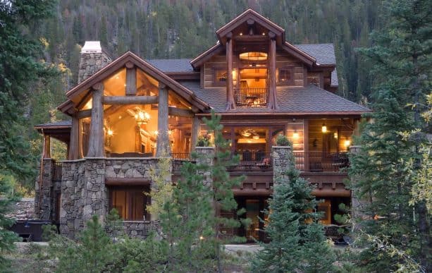 classic gable roof made of slate in brown color for a log cabin