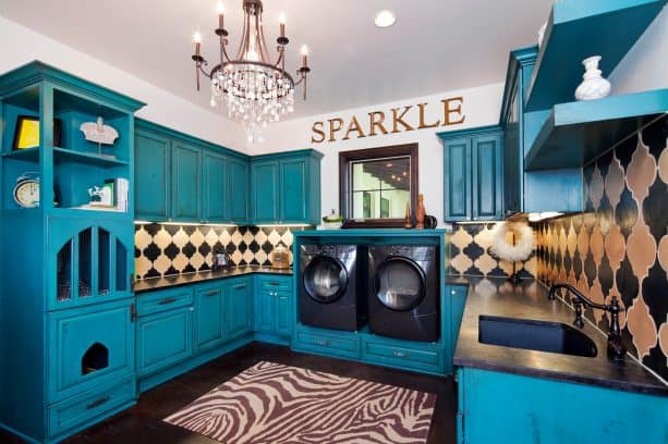 medium blue-green and white laundry room