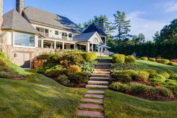 natural landscape steps on a green foliage slope